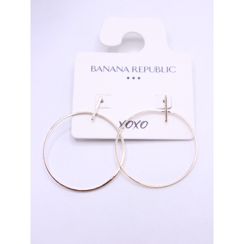 NWT Banana Republic Wired Circle Bar Drop Gold Hoop Earrings Push Back
